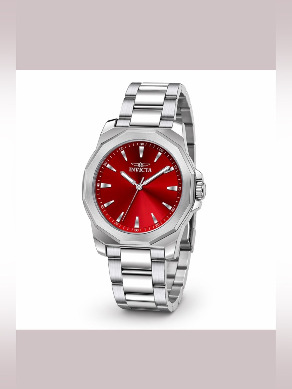 Invicta Women’s Silver Tone Speedway Facetio Watch W/Red Face 34mm NWT & Box